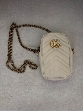 Gucci Cream Chevron Mini Crossbody with Gold Double G
